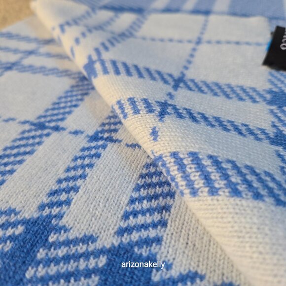 NWOT Hawico Cashmere Double Knit Blue & White Plaid Luxury Scottish Cashmere - Picture 6 of 13